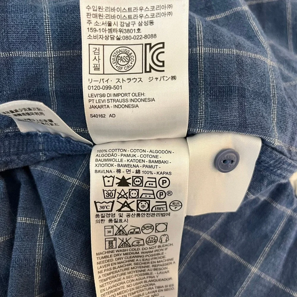 Levis Mens Blue Windowpane Plaid Button Down Shirt Standard Fit XL